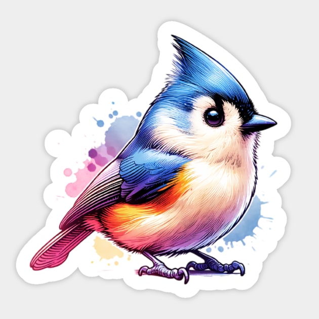 Watercolor Tufted Titmouse Sticker by The Jumping Cart